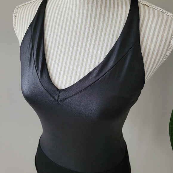 Guess bodysuit small black vegan leather deep vneck halter - Picture 4 of 12